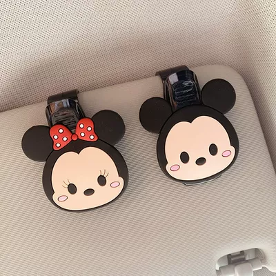 Car glasses clip car glasses frame cute car sun visor storage box car sunglasses clip multi-function card clip (Car Glasses Clip/Bill Clip) - mickey-and-minnie-pair