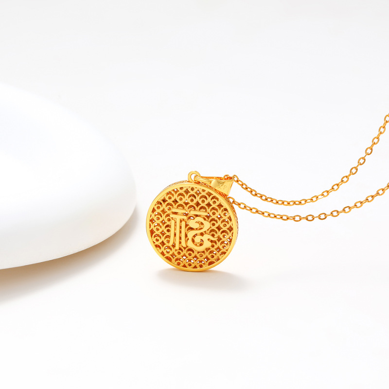 Xuping aleación de cobre chapado en oro geométrico redondo hueco colgante Fukuoka para hombres y mujeres estilo nacional colgante retro colgante