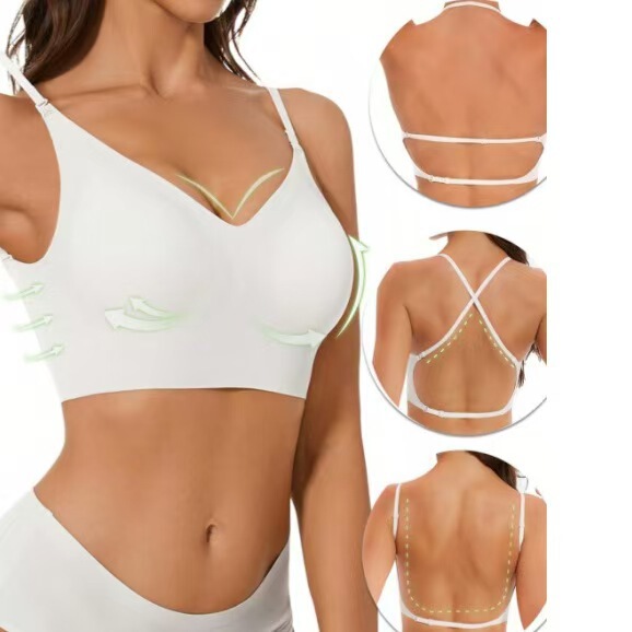 Shein European and American Style Seamless Backless Bra U-Shaped Beautiful Back Small Chest Push-Up Bra with Chest Pads for Outerwear, Temu Hot Item