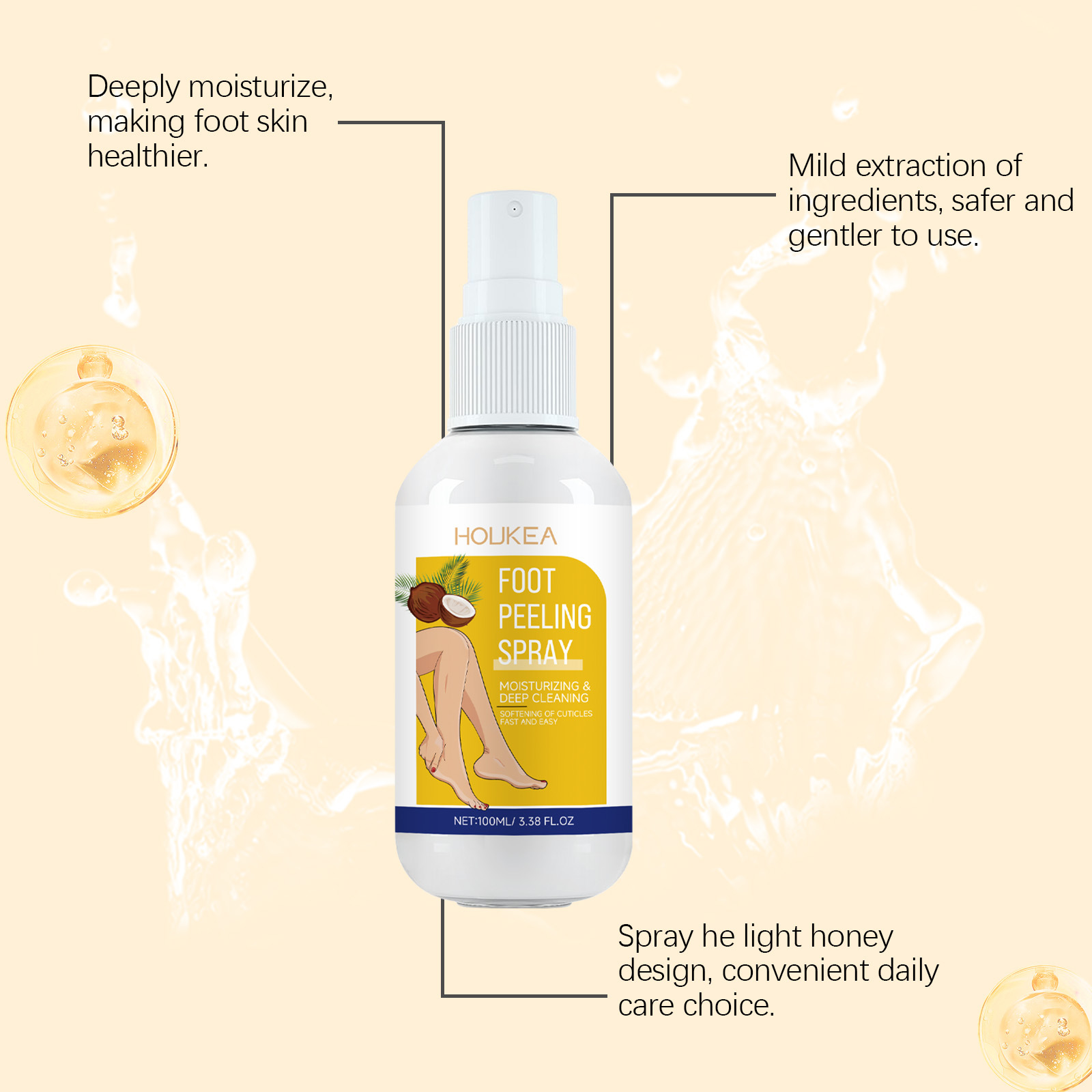 Spray de îngrijire a picioarelor HOUKEA, curățare blândă a picioarelor, piele moale, hidratare, spray de îngrijire hidratantă_voghion.com