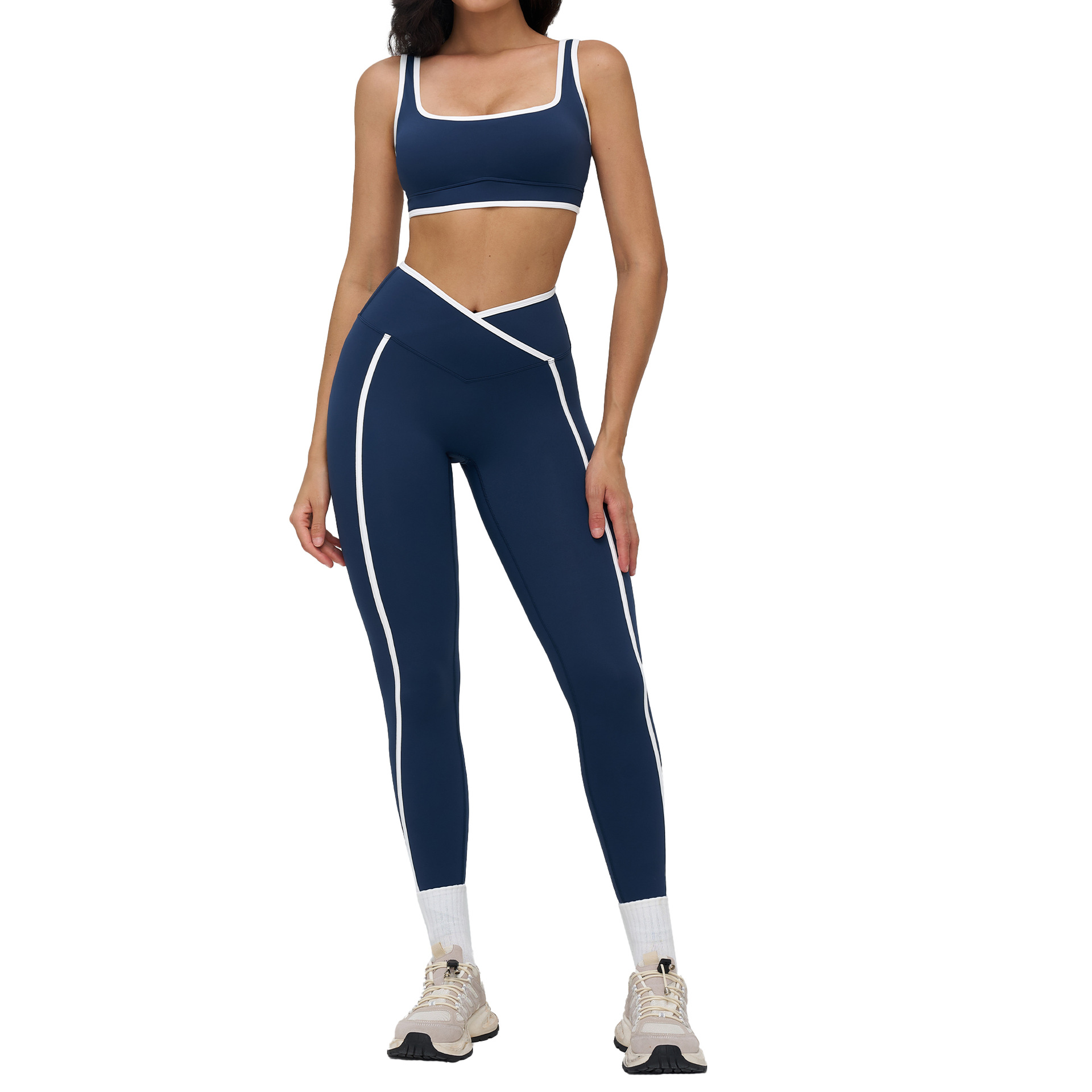 Nude Color Block Yoga Set For Women Tight Fitting Casual Sportswear Outdoor Running Fitness Clothes 9528_voghion.com