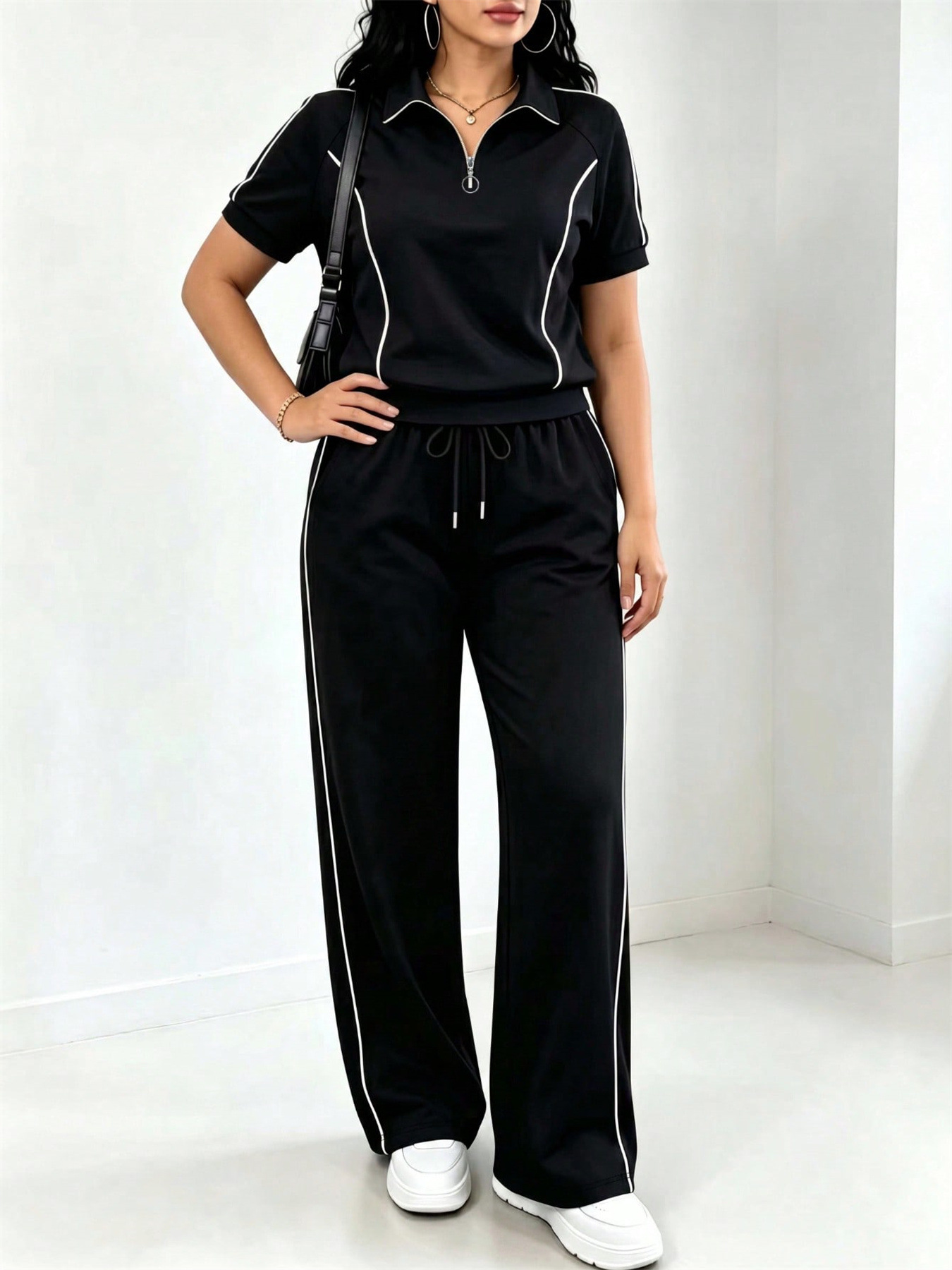 Women's Spring/Summer Short-Sleeved Two Piece Set European American Fashion Trendy Casual Regular Fit_ecoleips.com