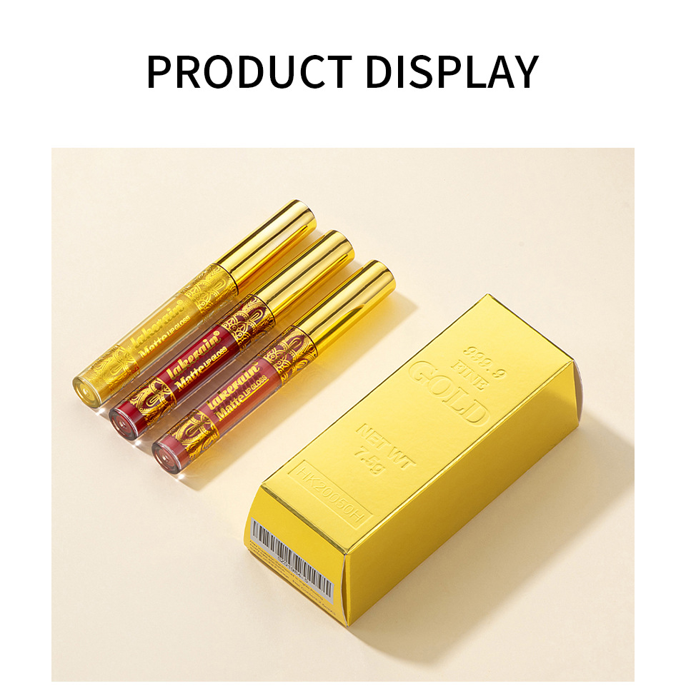Cross-border lakerain Gold Lip gloss Matte non-Stick Cup Lip gloss Lipstick Three-piece set undefined