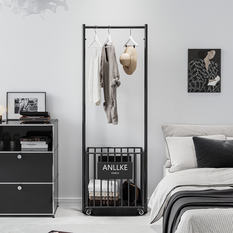 Internet Celebrity Coat Rack Floor Simple Light Luxury Movable Dirty Clothes Basket Integrated Multi-functional Storage Basket Bedroom Drying Rack