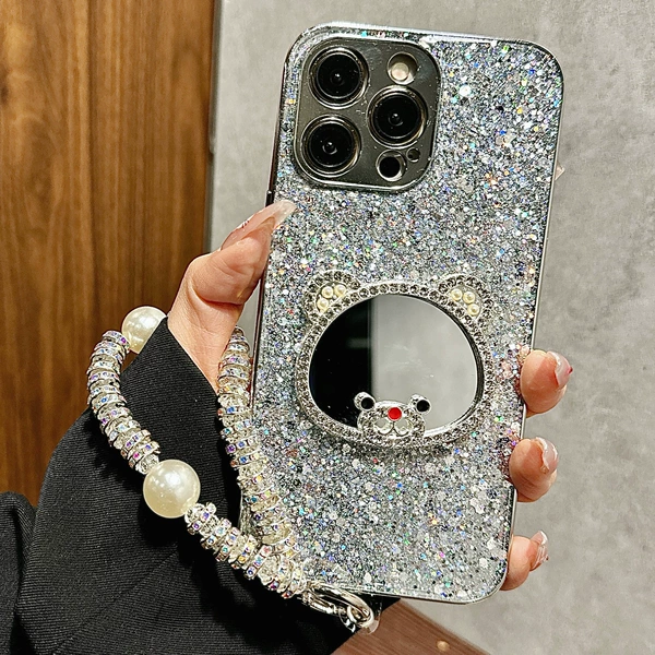 Without bracelet - electroplated glue glitter + bear mirror