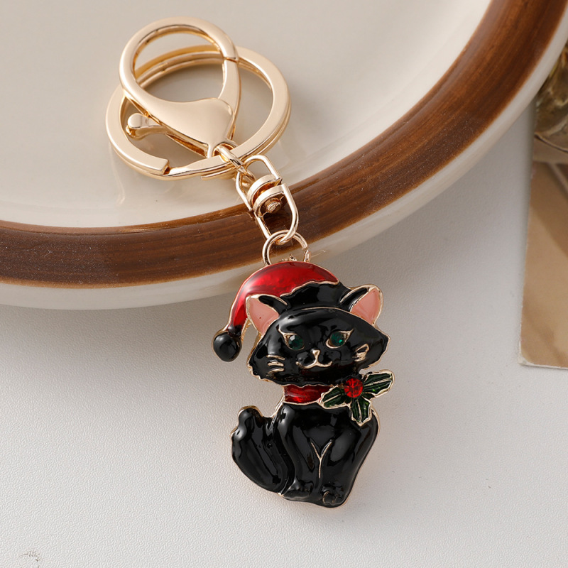 クロスボーダーかわいい風クリスマス猫ブローチキーホルダー両用個性キーチェーンバッグアクセサリー卸売り|undefined