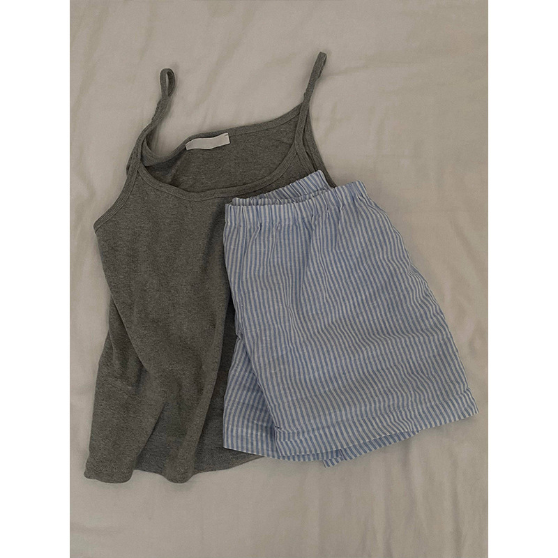 Korean-style Slim-fit Sling Pajamas Women's Summer New Internet Trendy Style Vest Striped Shorts Home Clothes suit Outwear