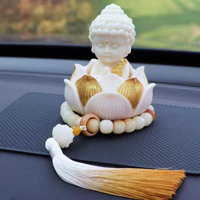 Small Buddha Car Dashboard – Car ornaments - golden-body-ivory-fruit-little-buddha-fine-bodhi-tassel-style