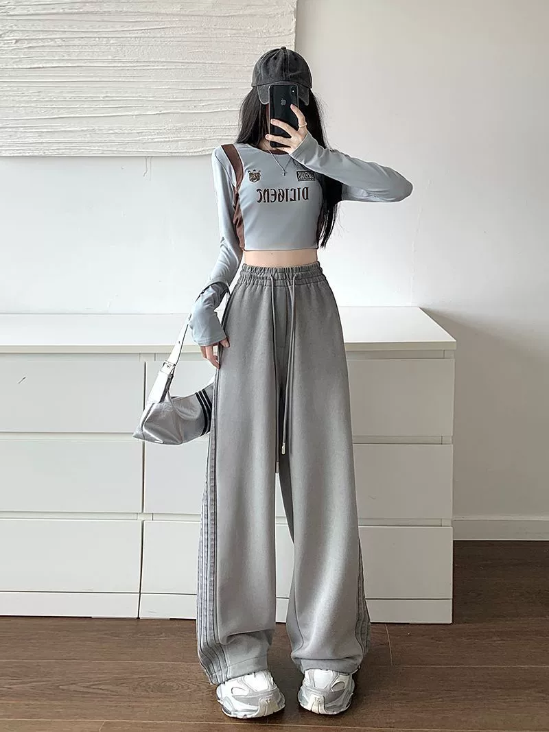 Спортивные брюки женские свободного прямого кроя оверсайз, американский стиль, осенние