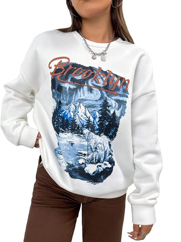 Personalized pattern English letter print round neck long sleeve hoodie