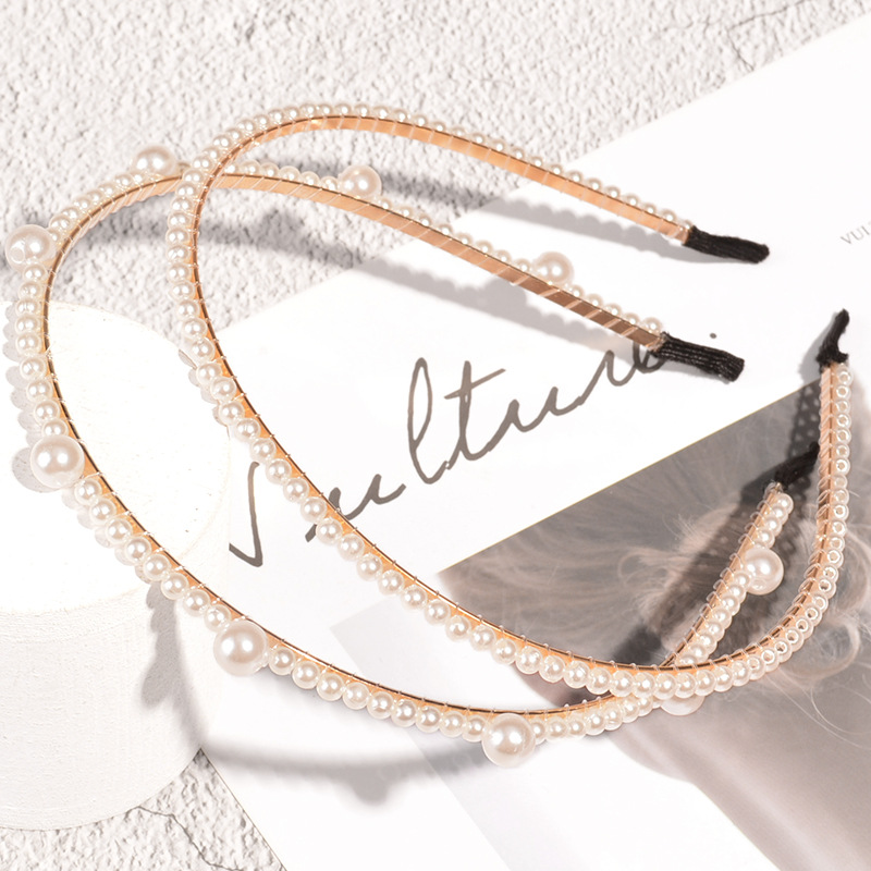 80g Weight Headwear Classification Wedding, Birthday, Festival Occasion Geometric Pattern Women'S Gender Korean Fashion Pearl Thin Side Headband 3