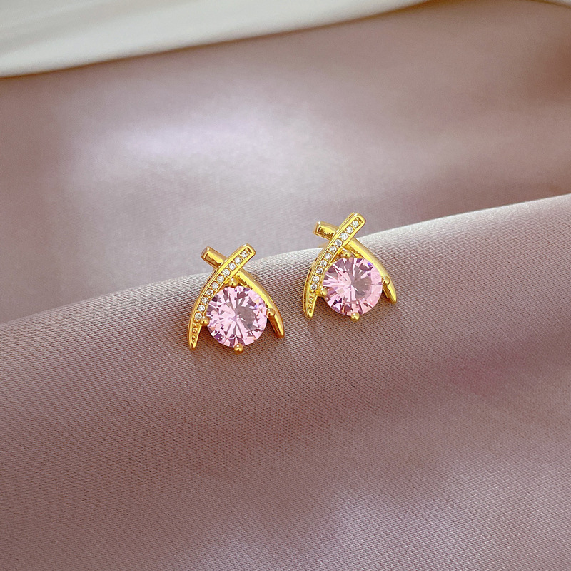 12g Weight Electroplated Gold Plating Process Artificial Gemstones Inlay Material Ear Studs Classification Brass Chain Material Copper Electroplated Artificial Gemstones Sun Bow Knot Ear Studs For Women's