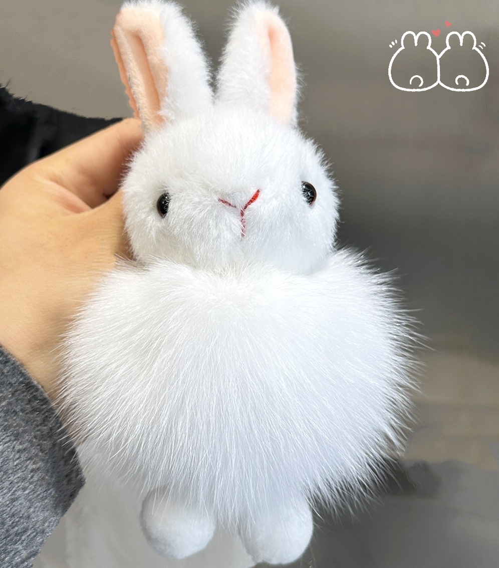 Piel de zorro real lindo conejito coche llavero colgante ins felpa muñeca bolsa mochila adornos de bolas de piel