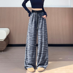慵懒风黑色条纹阔腿糯米裤女2025秋冬新款高腰显瘦针织休闲拖地裤