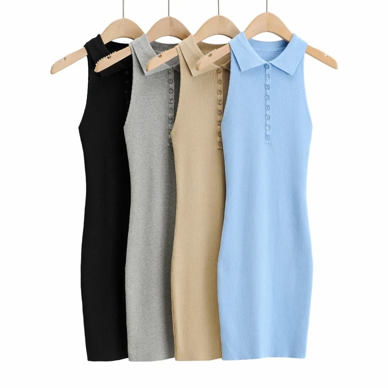 Slim polo collar tight knit dress NSAC34404