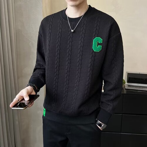 Fall/Winter Loose Fit Trendy Round Neck Printed Youth Fashion Crew Neck Sweatshirt for Men Casual Literary Japanese Style