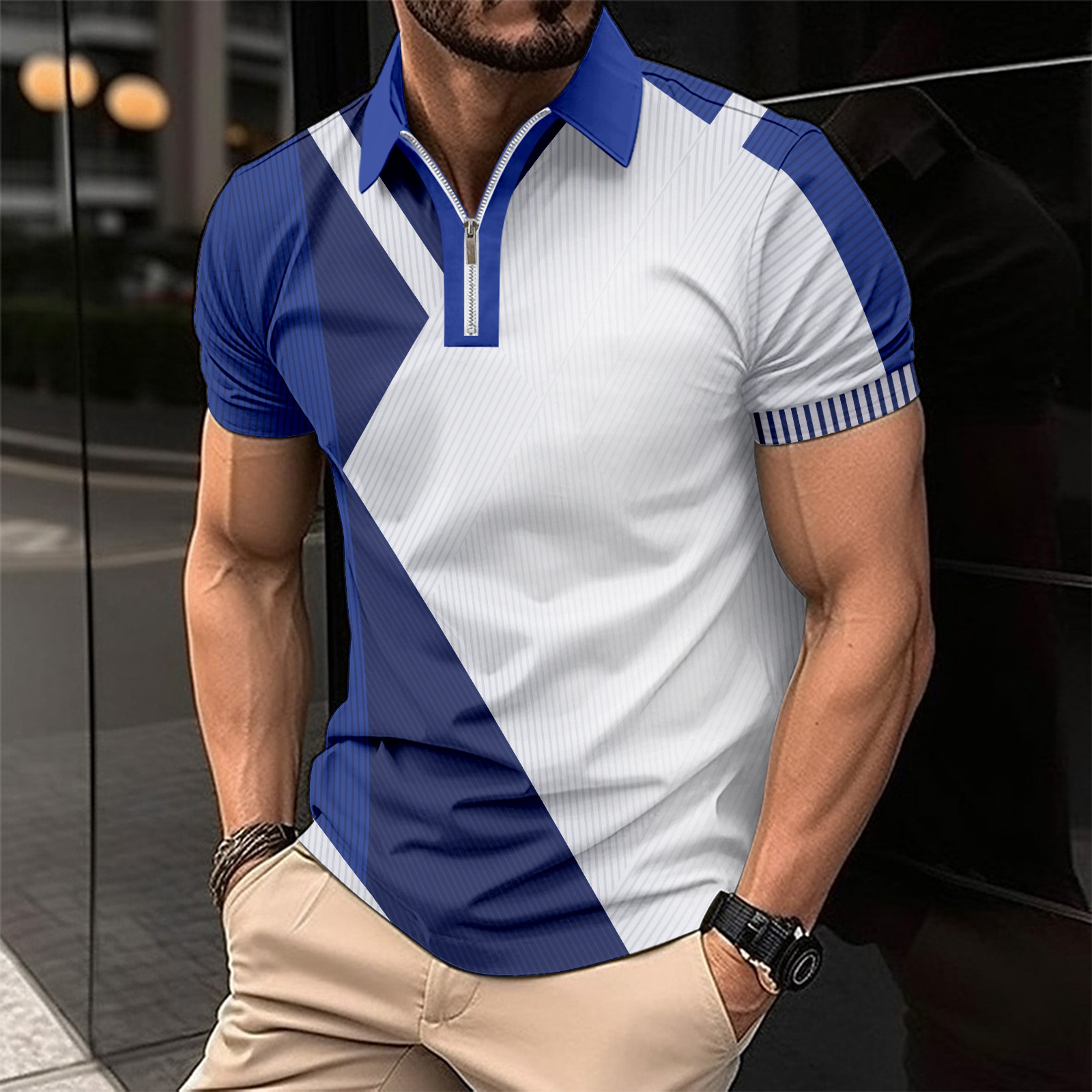 2024 nuevo estilo de comercio exterior europeo y americano casual tendencia de moda de todo fósforo camisa POLO de alta calidad con cremallera de manga corta MB13