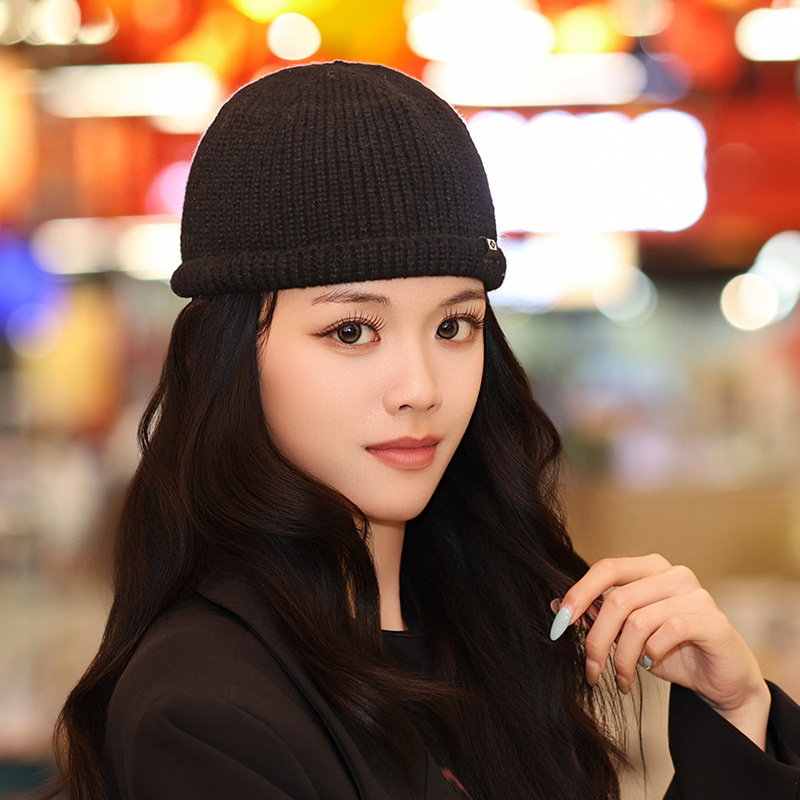 日系新款小翻边毛线帽女节庆秋冬季保暖冷帽男百搭潮款瓜皮表演帽|undefined