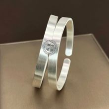 9999纯银平安喜乐男女手镯古法情侣个性手环实心开口时尚足银手饰