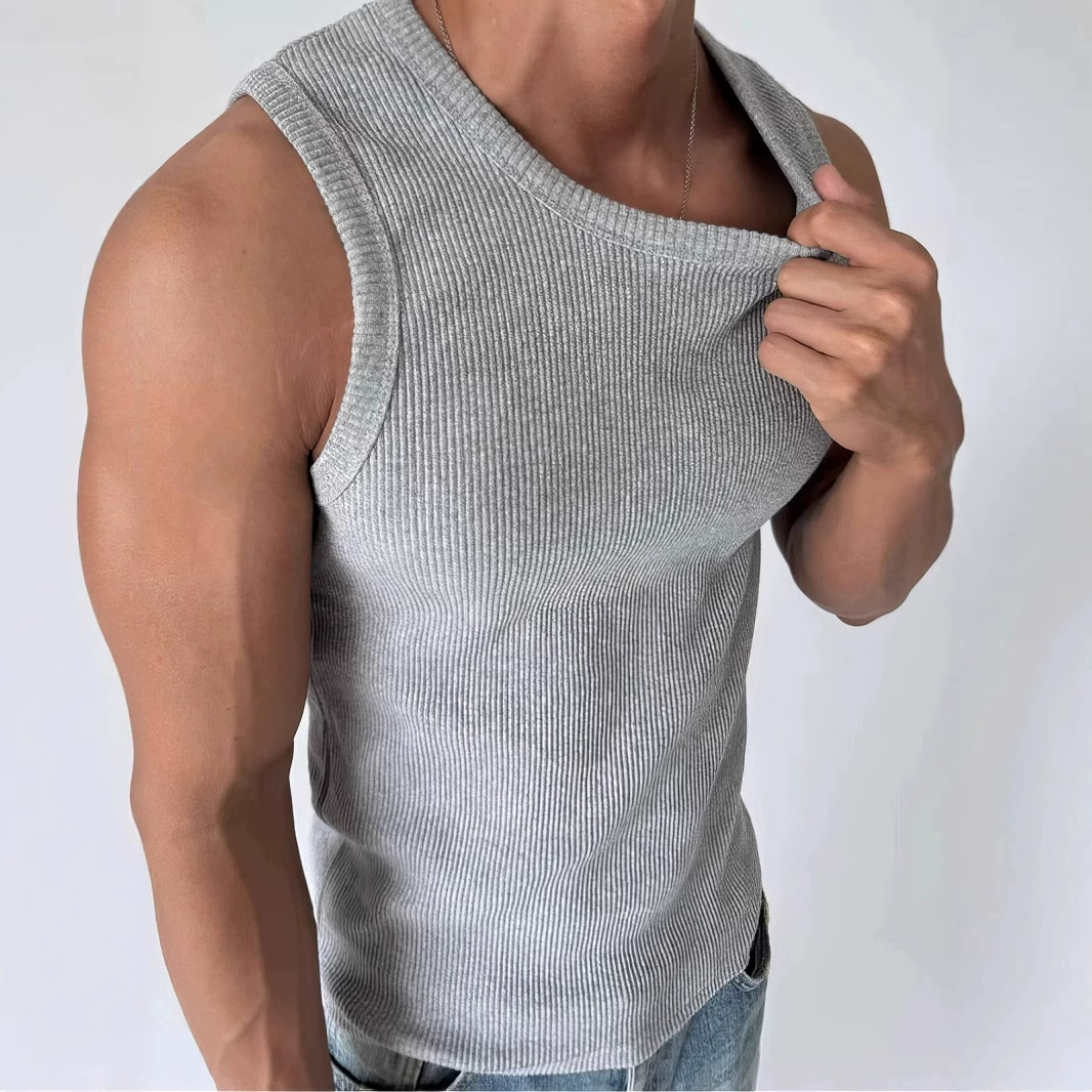 Американский вязаный серый фитнес-жилет для мужчин с эластичной резинкой, облегающая майка без рукавов для спорта и тренировок