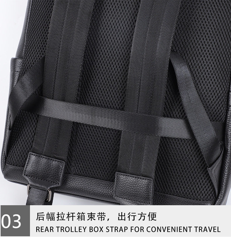 Ba lô nam da bò thật sức chứa lớn, ngăn laptop 16 inch, kiểu dáng sọc, dùng đi làm và du lịch — Màu đen chi tiết 16