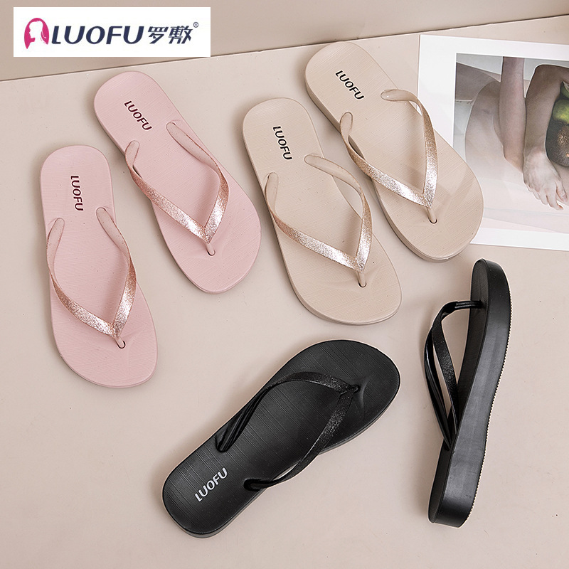 Loafer flip-flops desgaste del verano de las mujeres fondo grueso aumento antideslizante flip-flop simple Mediados de talón suave inferior casual zapatos de playa