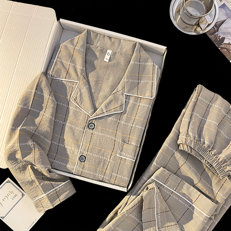 Pijamas de cuadrillas para hombres primavera, otoño, invierno, nubes de algodón, ropa de hogar de mangas largas para jóvenes 2024 nuevo conjunto