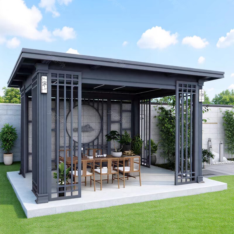 Aluminum Alloy Four-Corner Chinese-Style Gazebo, Rust-Resistant and Durable Outdoor Landscape Pavilion for Park, Villa, Courtyard, and Garden