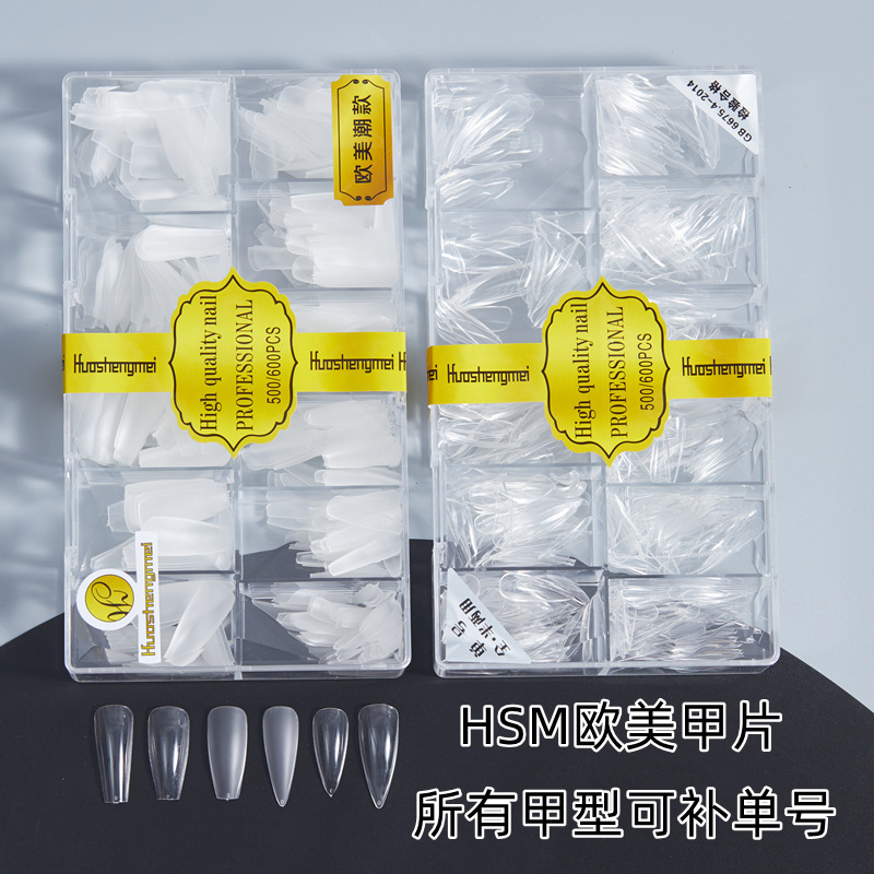 HSM nail salon with high quality seamless nail plate European and American fashion transparent non-polished Matte pointed trapezoidal nails