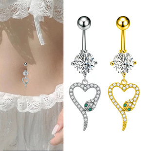 New cross-border e-commerce stainless steel copper inlaid zircon peach heart snake belly button ring belly button nail exquisite puncture jewelry