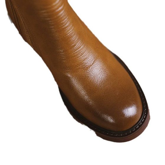 Autumn thick with brown short boots female British wind side zipper high heel color retro round Martin boots a generation of hair