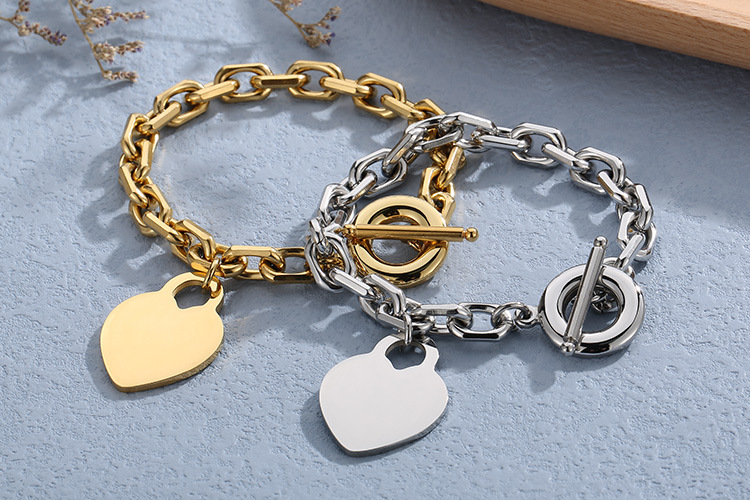 fashion heart pendant OT buckle stainless steel necklace bracelet set