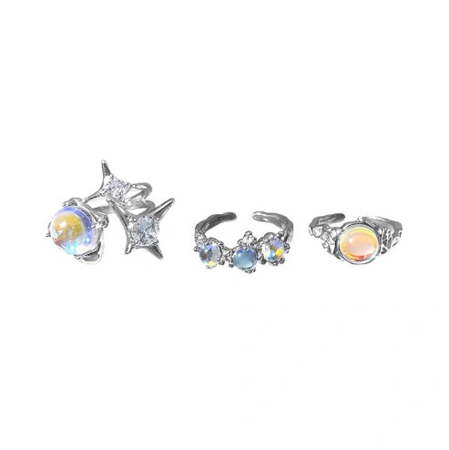 Ins-inspired opal moonstone ring, light luxury niche design lava zirconia index ring, versatile finger ring
