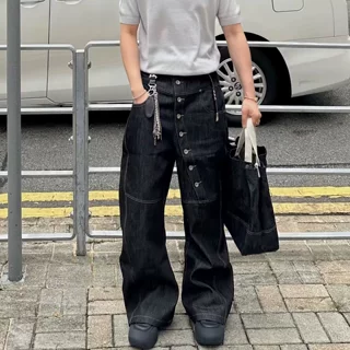 美式复古水洗牛仔裤男款直筒宽松弯刀阔腿痞帅高级感裤子潮流百搭