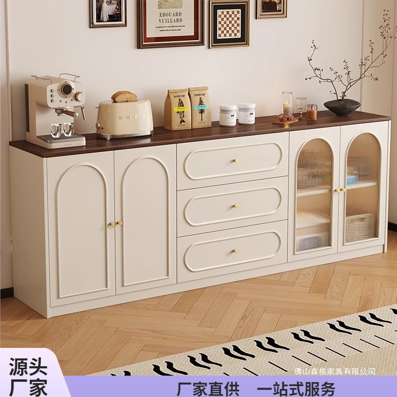 Cream-Style Solid Wood Cupboard French Sideboard Integrated Wall-To-Ceiling Storage Small Apartment Tea Cabinet Storage Cabinet