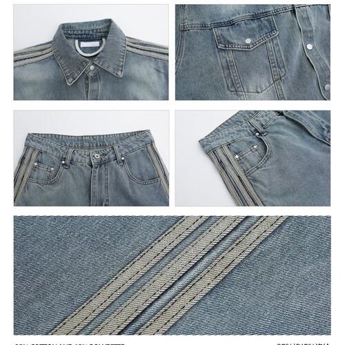 Summer Washed Distressed Denim Short Sleeve Shirt for Men American Retro Trend Loose Casual Versatile Youth T-shirt