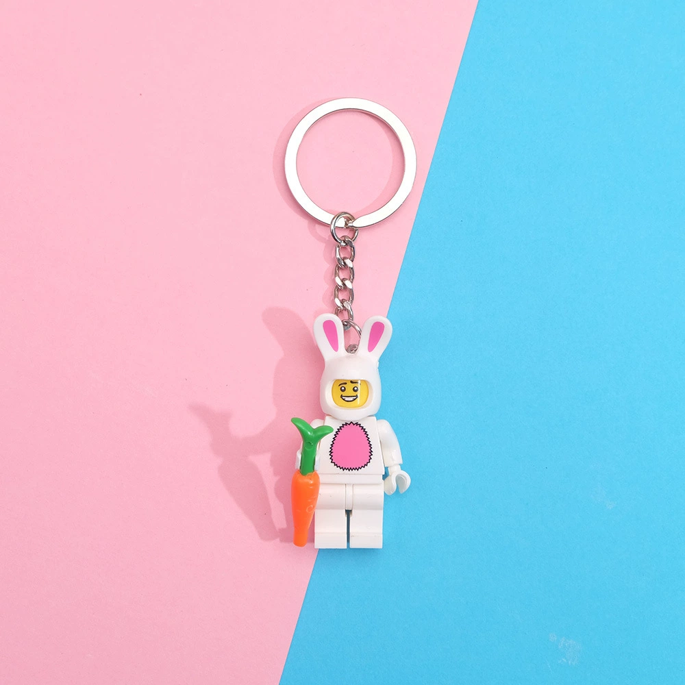 Keychain constructor pendant, cute character mini-figure keyring, plastic, assorted designs