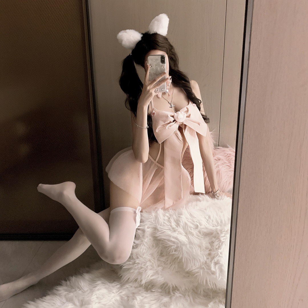 [넥링 + 점프수트 + 거즈 스커트] + 리본 화이트 스타킹 + 머리띠