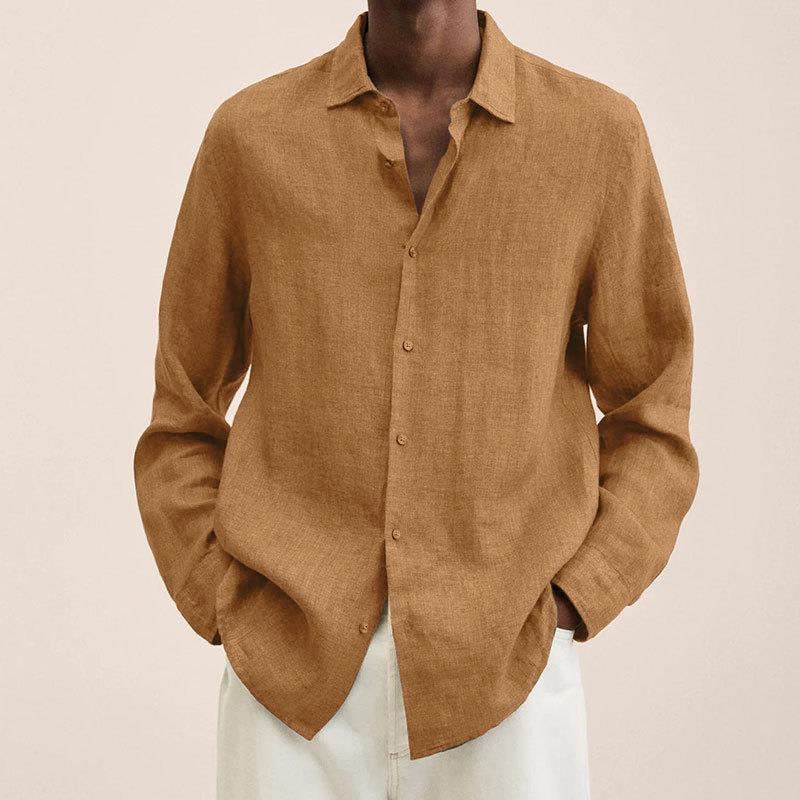 Solid Colour Long Sleeve Casual Shirt For Men Loose Fit_voghion.com