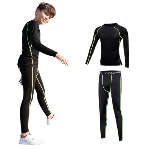 Children's tight-fitting training suit sports set football base layer basketball quick-drying top fitness top with extra warm short sleeve