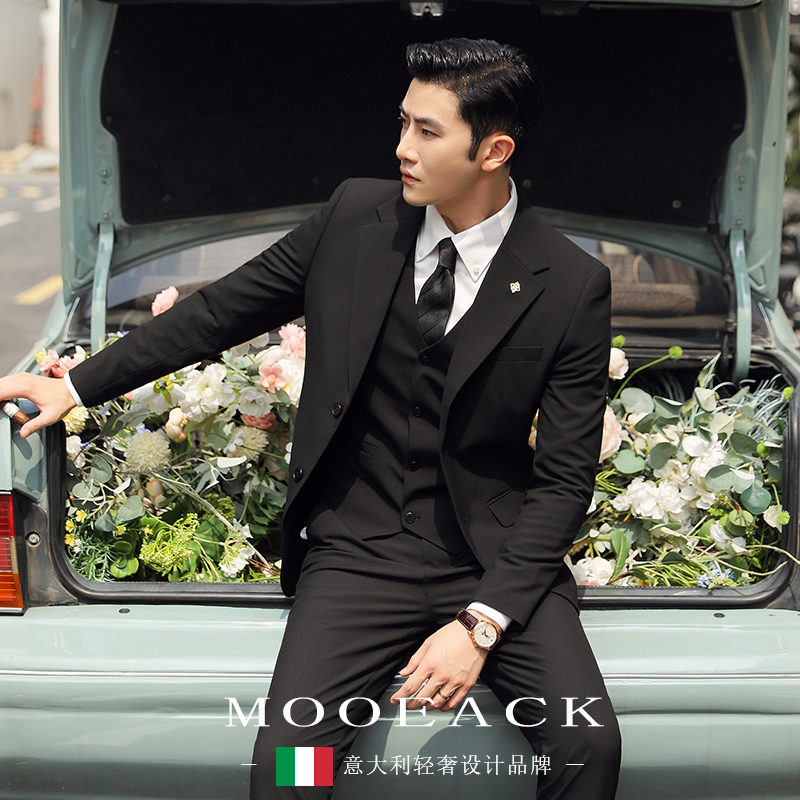 Groom's Wedding Suit, Men's Three-Piece Suit, Korean Style Slim Fit Dress, High-End Business Professional Formal Wear for Men