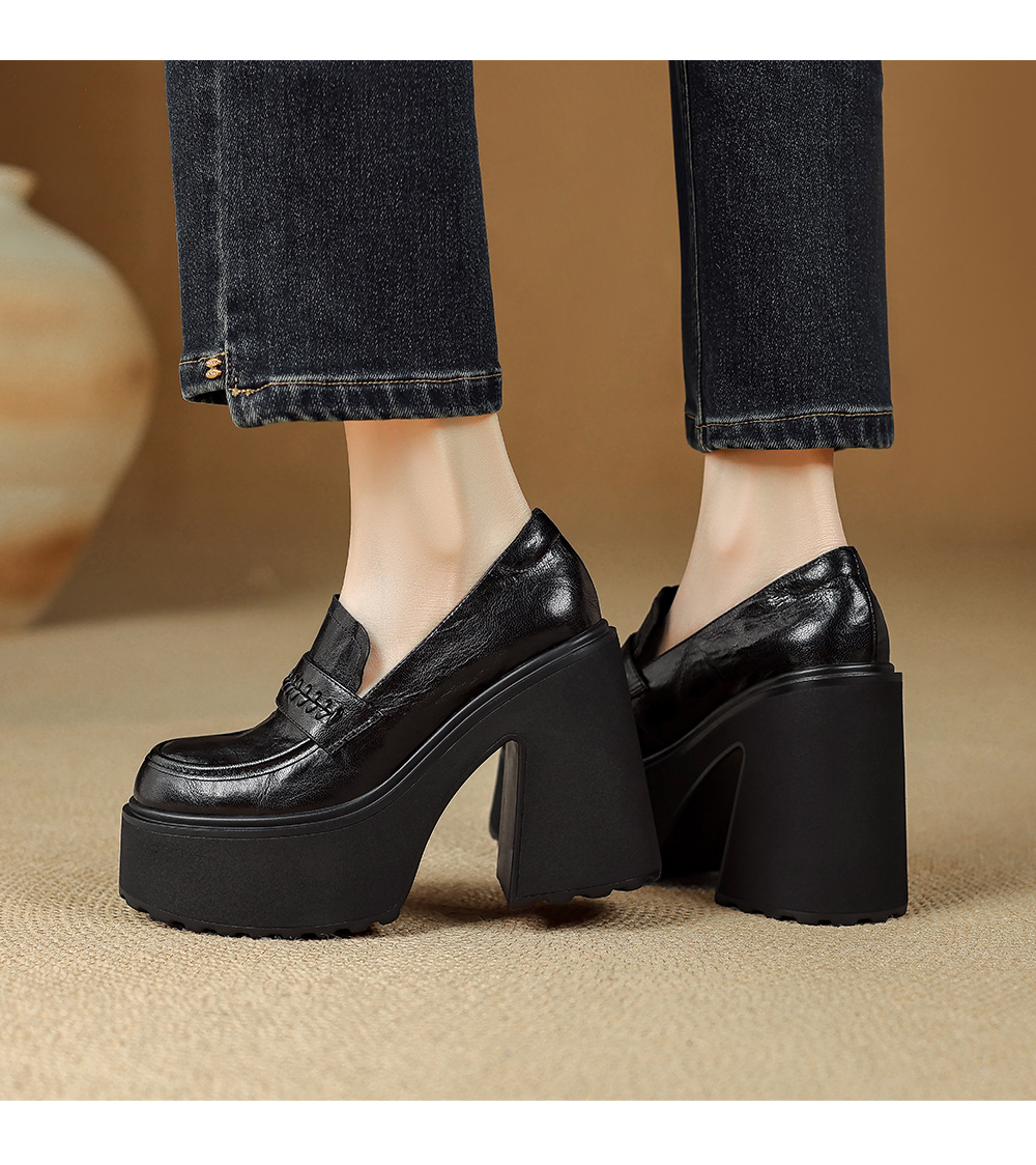 Giày loafer nữ đế dày da cừu non phong cách JK — màu nâu chi tiết 11