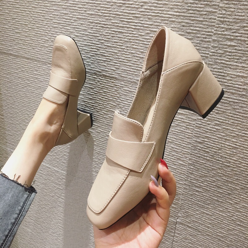 Genuine Leather British Small Leather Shoes for Women 2025 New Spring & Fall Thick Heel Loafers Work Shoes Black High-Heeled Shoes Genuine Leather British Small Leather Shoes for Women 2025 New Spring & Fall Thick Heel Loafers Work Shoes Black High-Heeled Shoes