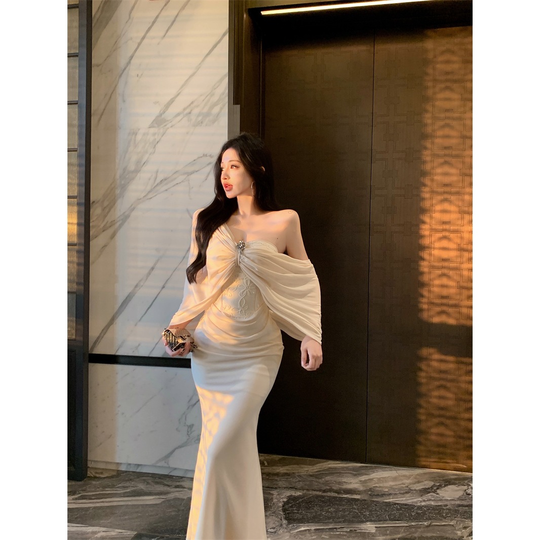 French Tube Top Dress for Women's Summer Birthday Party Dress Sexy Fishtail Long Skirt Tight Hip-Hugging Skirt