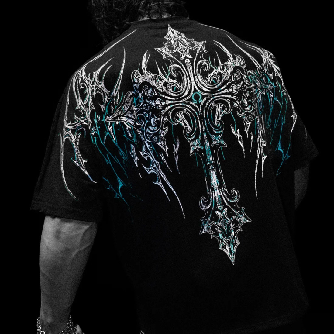 Breathedivinity Men's Oversized T-Shirt Dark Style American Trendy Brand Sports Casual Cotton Printed Short Sleeve 008_viptrois.com