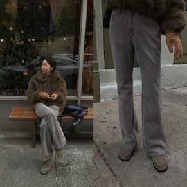现 2025冬季新款韩国东大门baby酱复古做旧拖地微喇牛仔裤