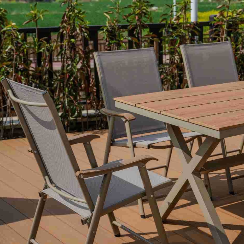 silla de madera de plástico combinada al aire libre balcón impermeable anticorrosión silla de respaldo café al aire libre mesa de té de leche image 4