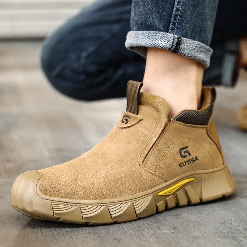 Labor protection shoes, anti-smash and anti-puncture safety shoes, mid-cut welder anti-scalding, anti-spark anti-suede wear-resistant work protective shoes