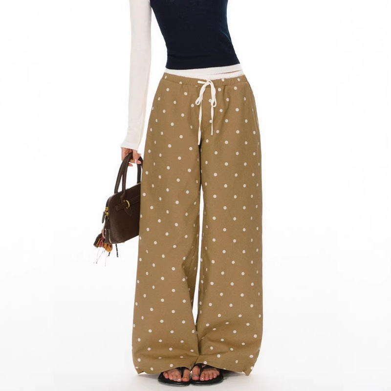 2026 Summer New High-Waisted Casual Pants for Women, European and American Style, Playful and Age-Reducing, Polka Dot Print, Loose Straight-Leg Long Pants for Women 2026 Summer New High-Waisted Casual Pants for Women, European and American Style, Playful and Age-Reducing, Polka Dot Print, Loose Straight-Leg Long Pants for Women