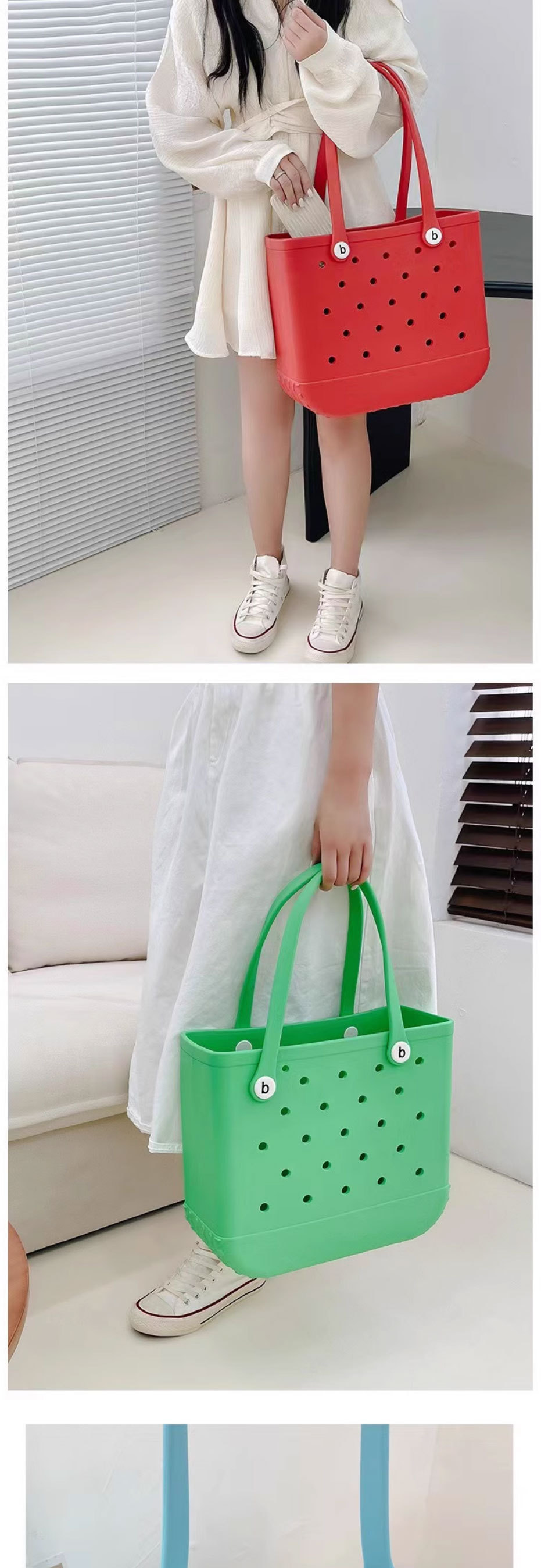 洞洞沙滩收纳手提包糖果色镂空购物篮沙滩包EVA户外露营包宠物